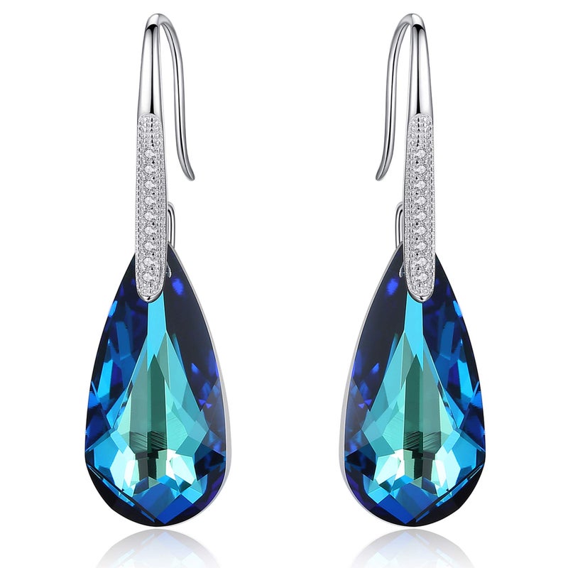 EleQueen 925 Sterling Silver CZ Teardrop Hook Dangle Earrings Bermuda Blue Made with Austrian Crystals, Valentine's Day/Mother's Day/Christmas Jewelry Gift - Image 1